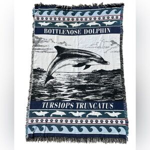 VTG BOTTLENOSE DOLPHIN Jacquard Woven Throw Blanket 62x43 Ocean Marine Life Gift